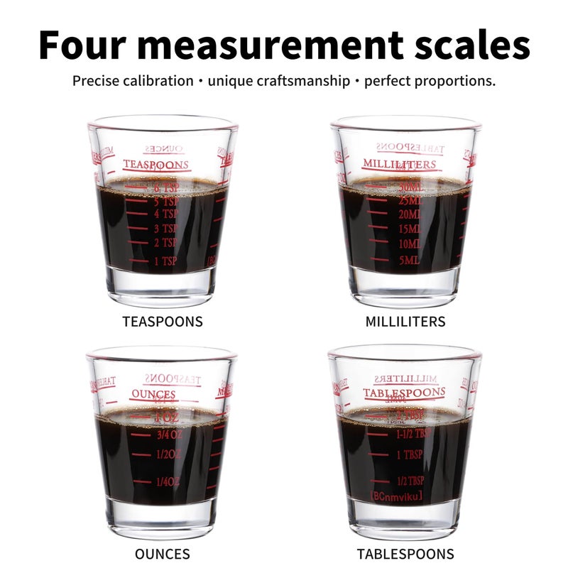 BCnmviku 4 Pack Shot Glasses Measuring cup Espresso Shot Glass Liquid Heavy Glass Wine Glass 26-Incremental Measurement 1oz, 6 Tsp, 2 Tbs, 30ml By BCnmviku (4 pack-red) - Image 3